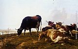 Cattle resting beside a river by Thomas Sidney Cooper